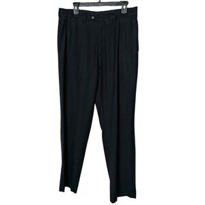 Stafford Mens Dress Pants 34X32 Black Flat Front Classic Straight Leg Preppy
